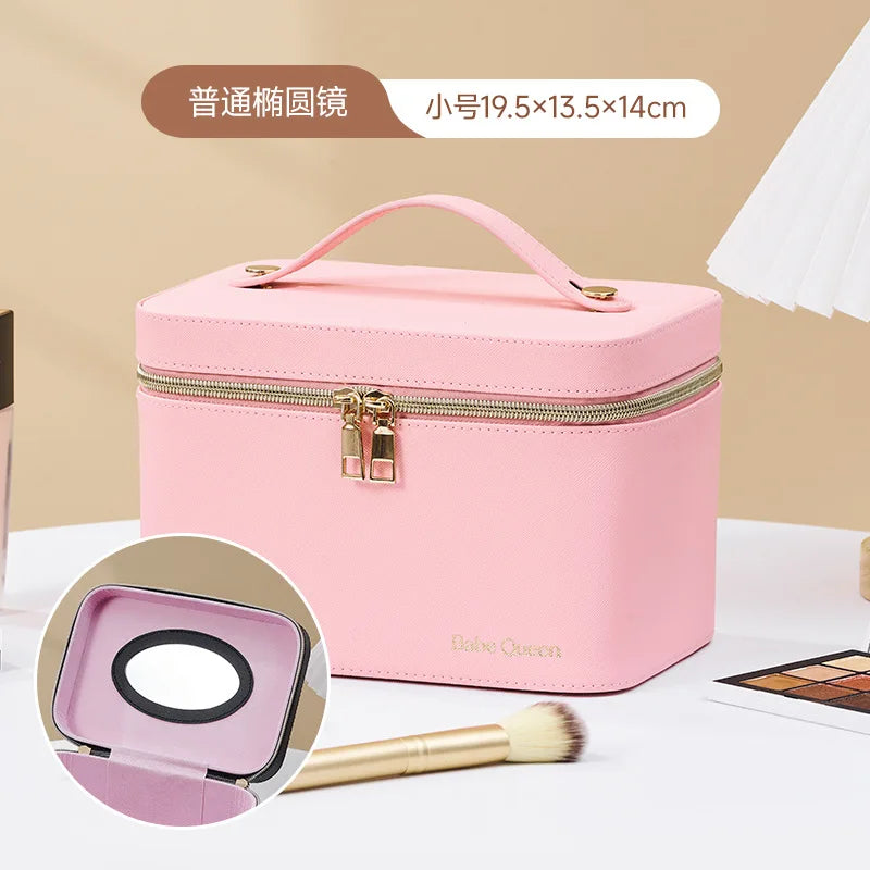NEW Arrivals 10 Colors  LED Strip Light Mirror Make-Up Storage Case, Portable Large-Capacity Professional Cosmetic Bag