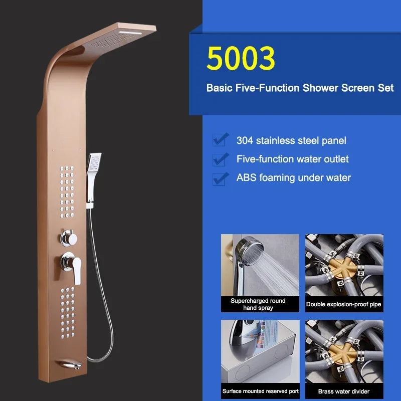 Luxury Stainless Steel Home Improvement LED Lights Shower Faucets Luxury Bathroom Faucet Set Bather Thermostat Shower Screen Shower Electronic System Kit Home Bathroom Supplies