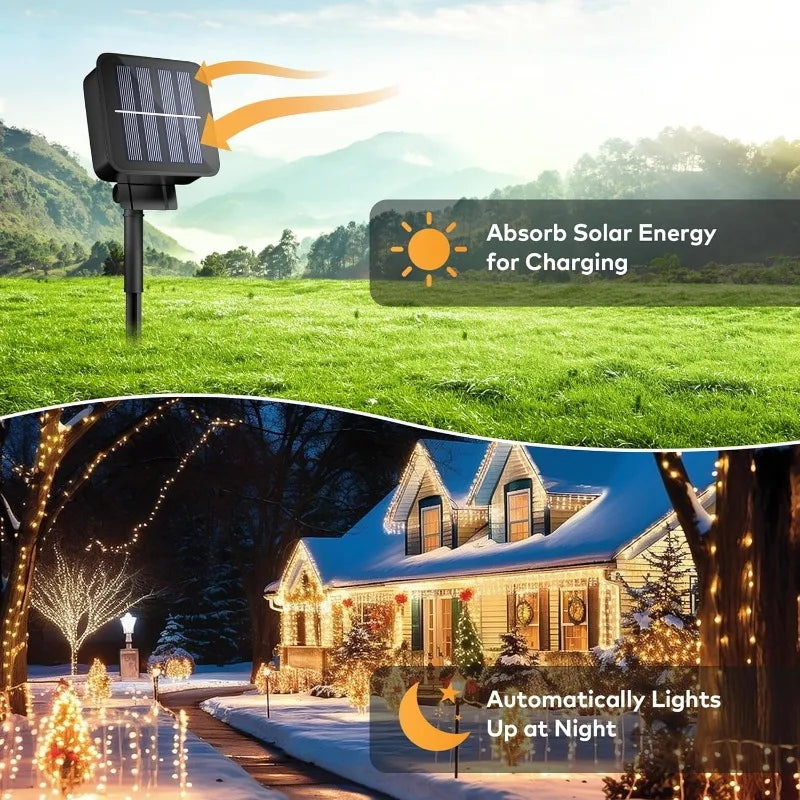 2 PCS Set 30M 300 Led Solar Lights Outdoor Dusk to Dawn Solar Fairy Lights Waterproof 8 Modes Solar Christmas Lights for Outside Patio Garden Gazebo Decoration Lighting Accessories