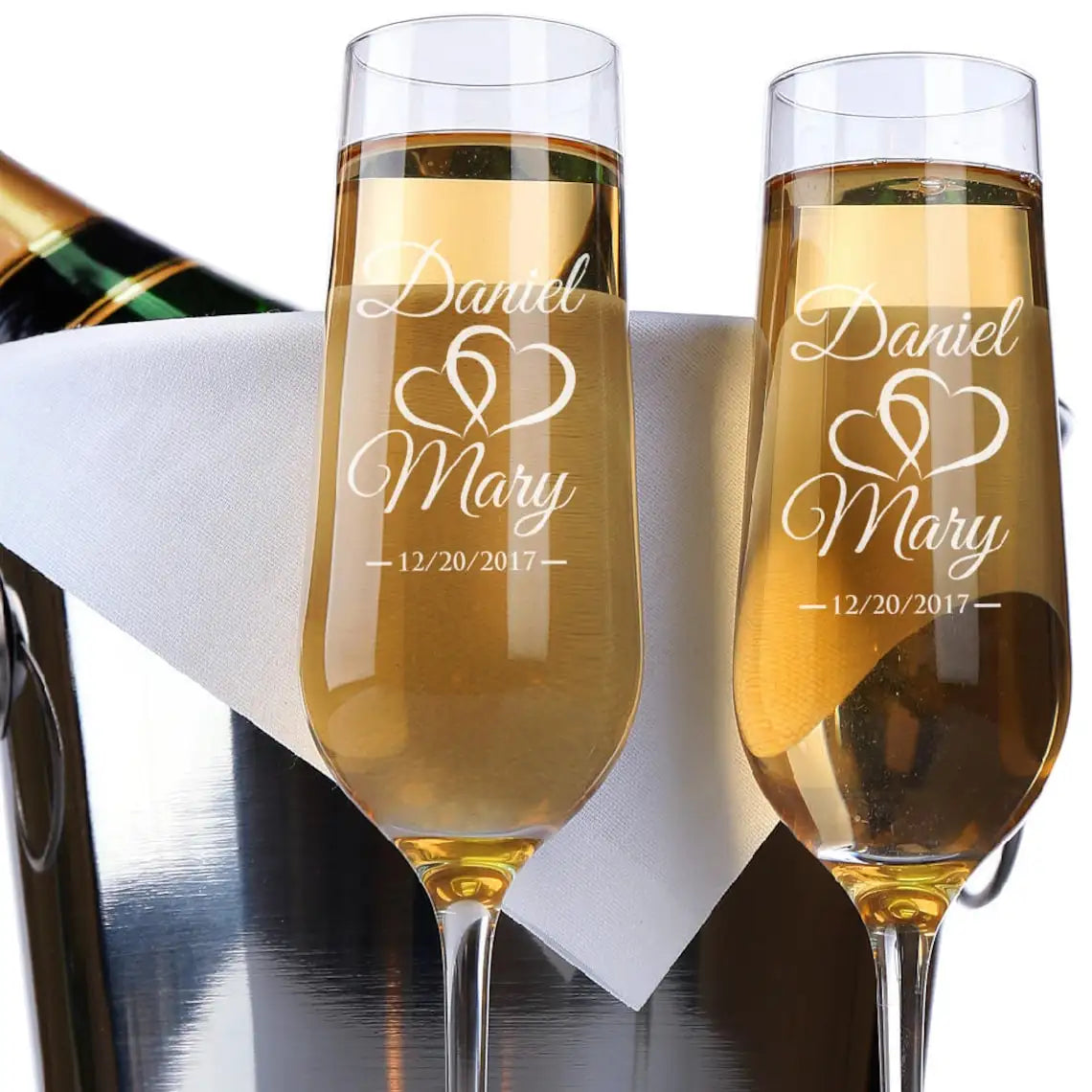2 PCS Set PERSONALIZED Mr. And Mrs. Names/Dates Wedding Toasting Flutes Wedding Party Glasses Custom Bride and Groom Toasting Glasses Celebration Glassware Barware Accessories