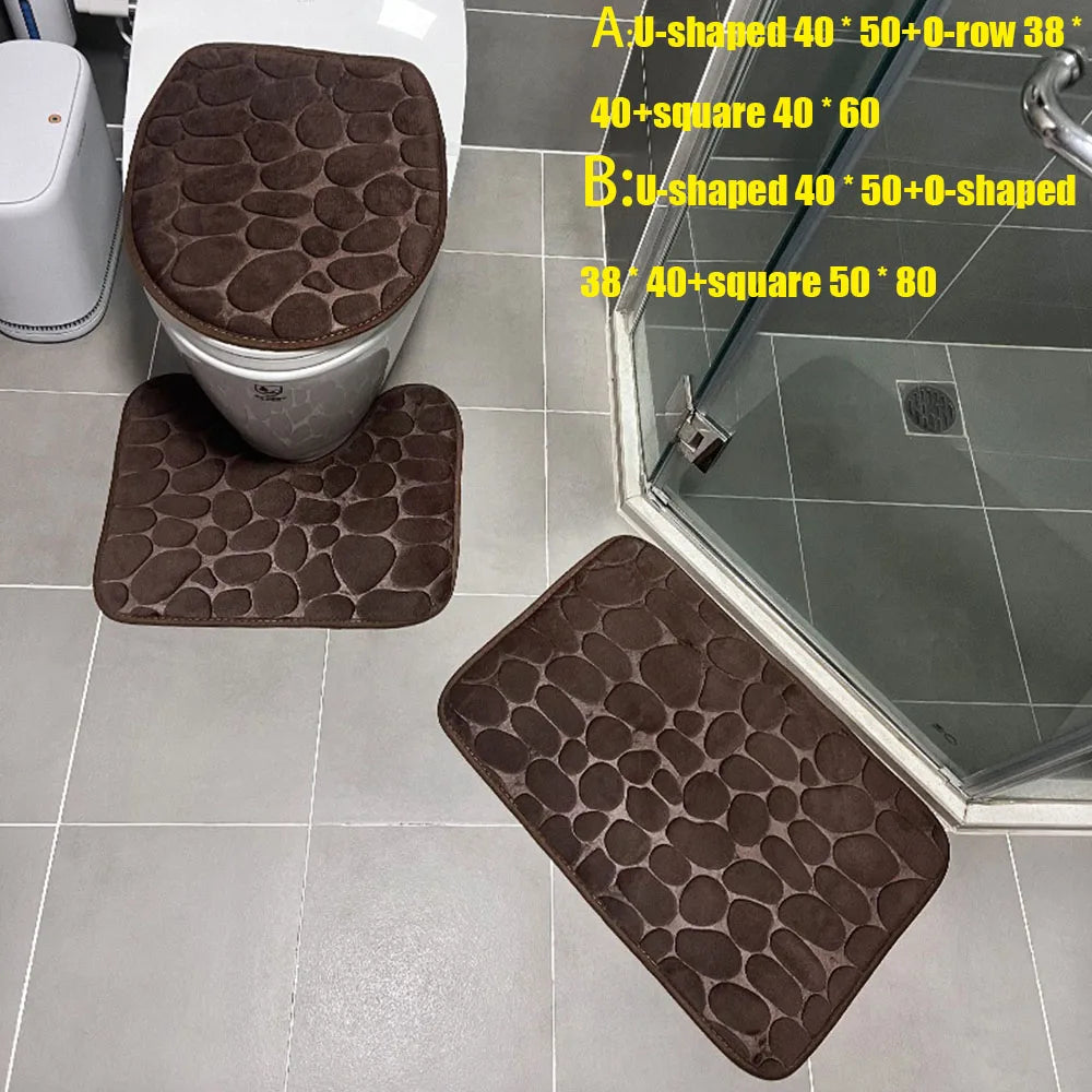 NEW Arrivals 3PCS Set 12 Colors Quick Drying Slip Water Absorption Anti Bathroom Mat Thickened Bathroom Toilet Carpet Machine Washable Fabric Bathroom Accessories