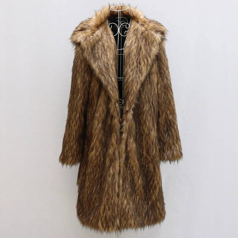 S-6XL NEW HOT SALE Italian Style Luxury Men Autumn Winter Thick Maxi Faux Fox Fur Coat Jacket Long Sleeve Warm Black Parkas  Furry Shaggy Outerwear Snow Clothes Gift for Husband Boyfriend Lover Men Luxury Fashion Clothing Sup