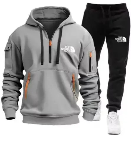 NEW Arrivals 2PCS Set S-3XL 8 Colors Autumn and Winter Men's New Multi-Pocket Zipper European Size Warm Long-Sleeved Hooded Sweatshirt + Pants Gym Fitness Suit Male Men Sports  Casual Fashion Apparel Supplies