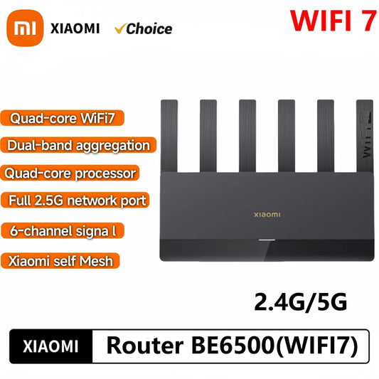 New 5G Original Xiaomi UK/AUS Router BE6500 WI-FI 7 6500M Full 2.5G Network Port 4-Core Qualcomm Processor  Smart Linkage Network Security Home -Office System