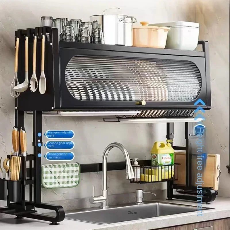 Over Sink Dish Drying Rack 3 Tier Large Metal Dish Rack Over Counter Dish Rack for Kitchen Sink Shelf Multifunctional