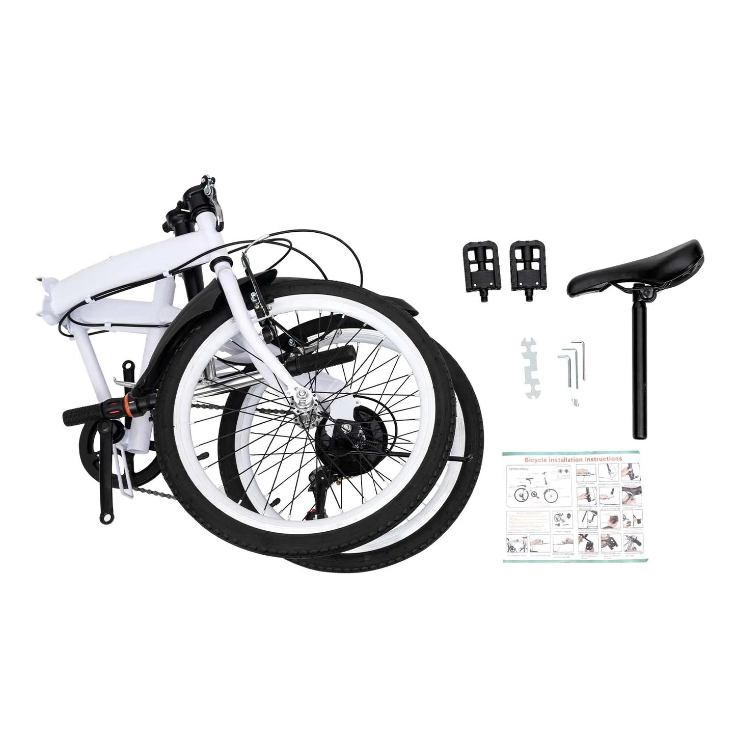 NEW Arrivals White Folding Bike Foldable City Bike for Adult 20" Commute Bicycle 6Speed Gears Multi-speed Transmission Anti-slip Armrest