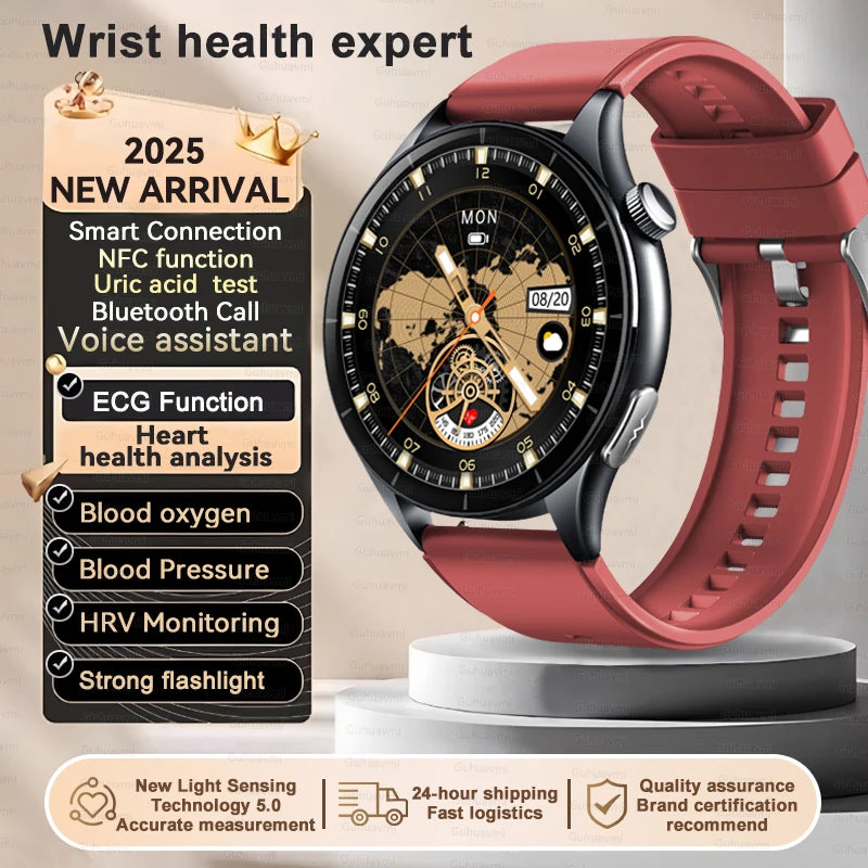 New 1.56 "HD Screen Sapphire Glass Non-Invasive Health Monitoring Smart Watch Laser Measure Blood Fat Uric Acid ECG Smart Watch Women Men Sports Health Care Supplies