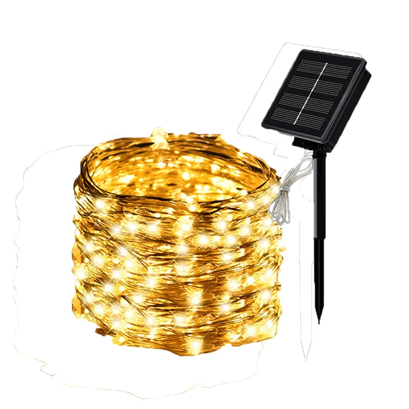 4 PCS Set 22m-200LEDS Outdoor Solar String Light LED Fairy Garland Copper Wire Light Garden Yard Party Christmas Decoration Lamp 8 Mode