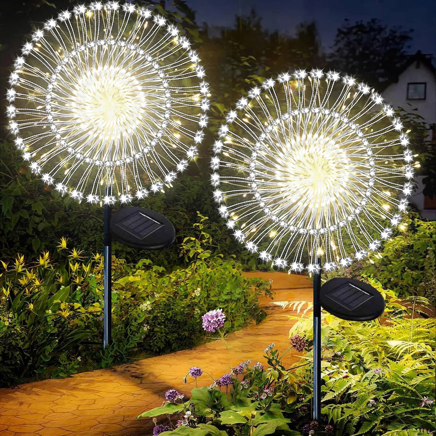 2 PCS Set 420 LEDS Solar Lights for Outdoor Garden Dandelion Lighting Stake Solar Firework Light for Christmas Halloween Lawn Decor