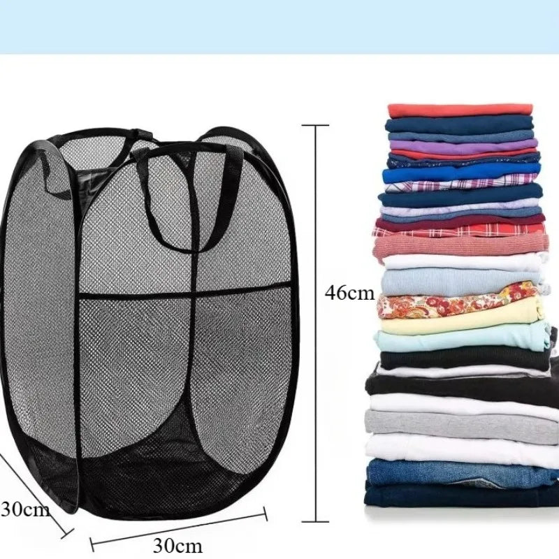 2-6 PCS Set Folding Dirty Laundry Sorting Basket Washing Frame Bathroom Cloth Mesh Storage Bag Frame Bucket Laundry Organizers Storage Pouch Laundry Accessory Sets