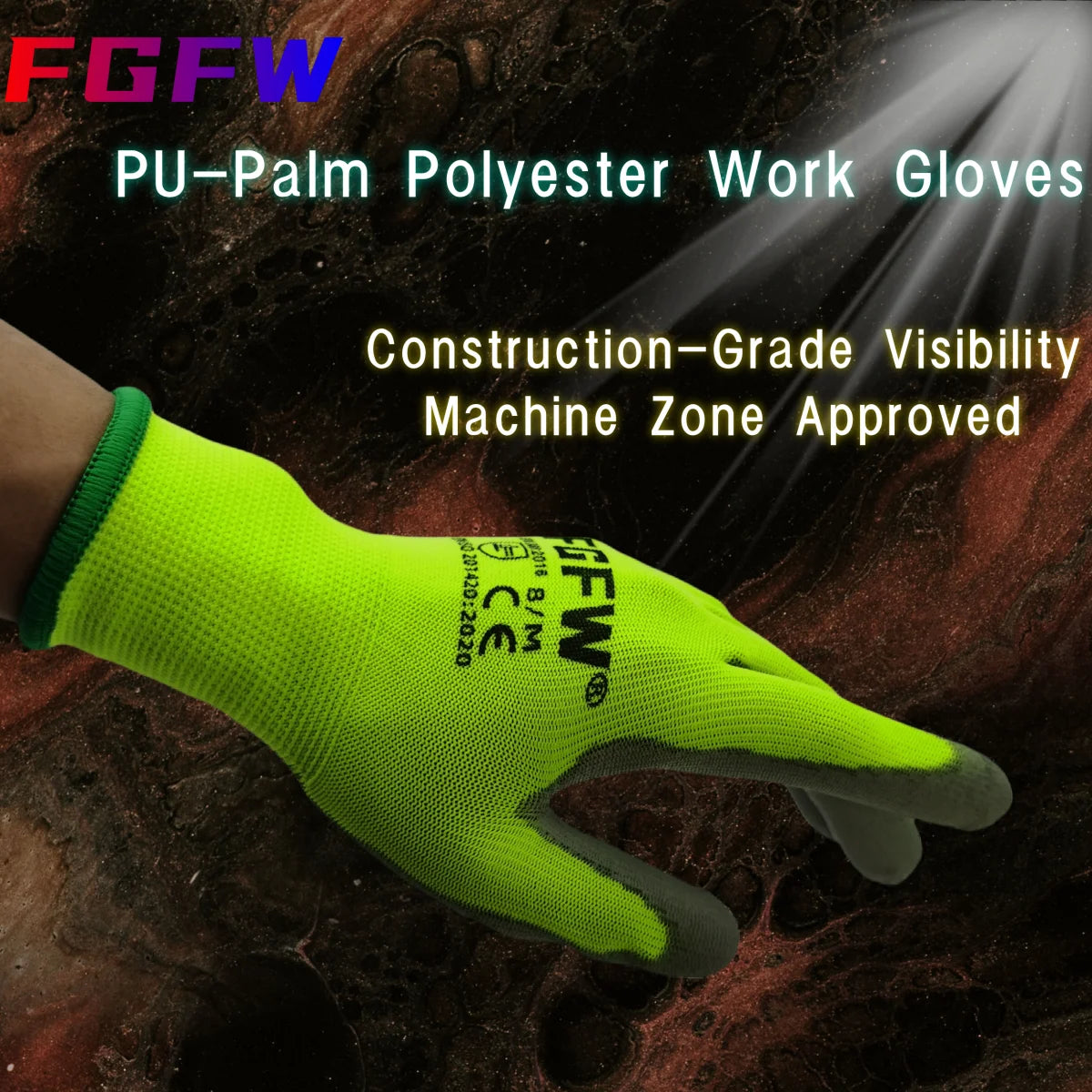 NEW 10 Pairs PU Leather Coated Work Gloves - Lightweight, Durable Safety Gloves EN 388/ISO20471 Certified, Sizes S/M/L/XL