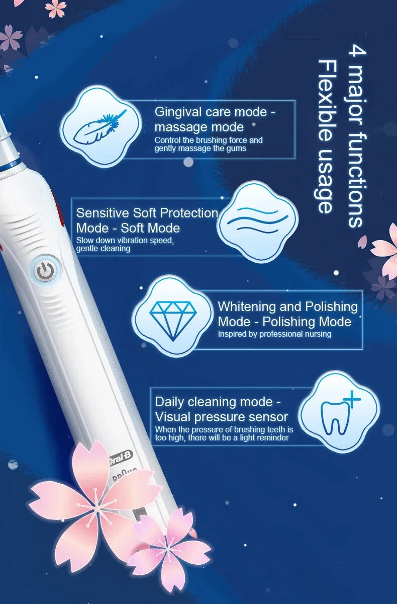 Original Oral B Pro 4000 Full Set Ultrasonic Toothbrush 3D Action Visible Pressure Monitor Electromagnetic Induction Charging Electric Toothbrush USA Origin