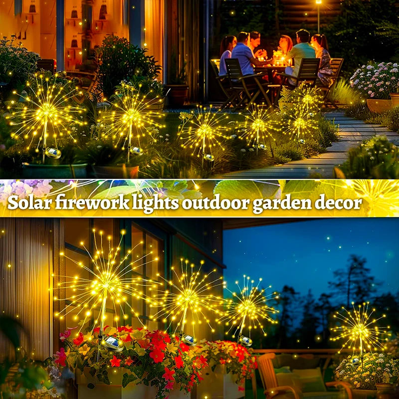 NEW Arrivals 5PCS Set Solar Garden Lights Outdoor Fairy Fireworks Light Waterproof Decor Yard Pathway Patio Lawn Flower Lamps Home Garden Lighting Decoration Supplies