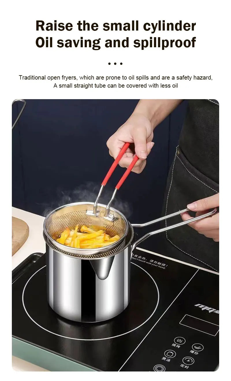 NEW Arrivals Mini Fryer Stainless Steel Deep Frying Pot Tempura French Fries Fryer Strainer Chicken Fried Pan Kitchen Cooking Tool Oil Filter Kitchen Accessories Home Supplies
