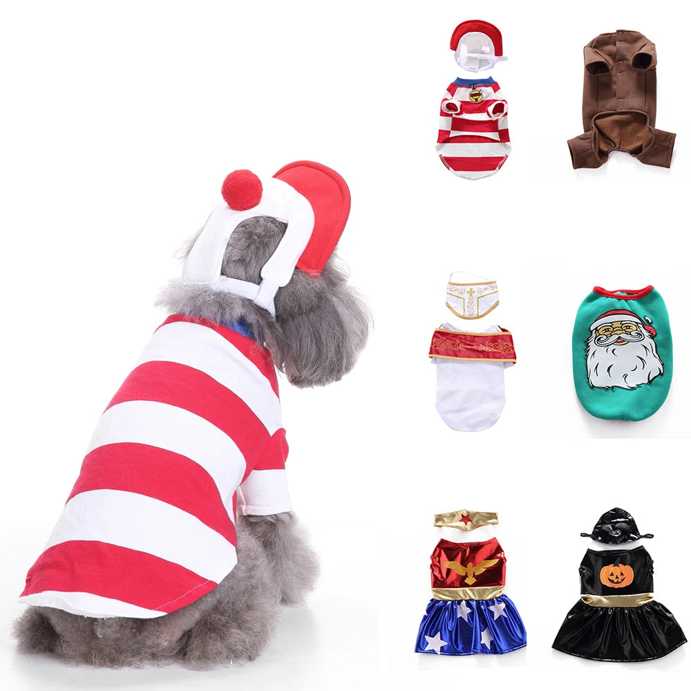 Pet Christmas Halloween Cosplay Dog Clothes Santa Baby Dog Costume Winter Puppy Pet Cat Coat Dog Suit with Cap Warm Clothing for Dogs Cats