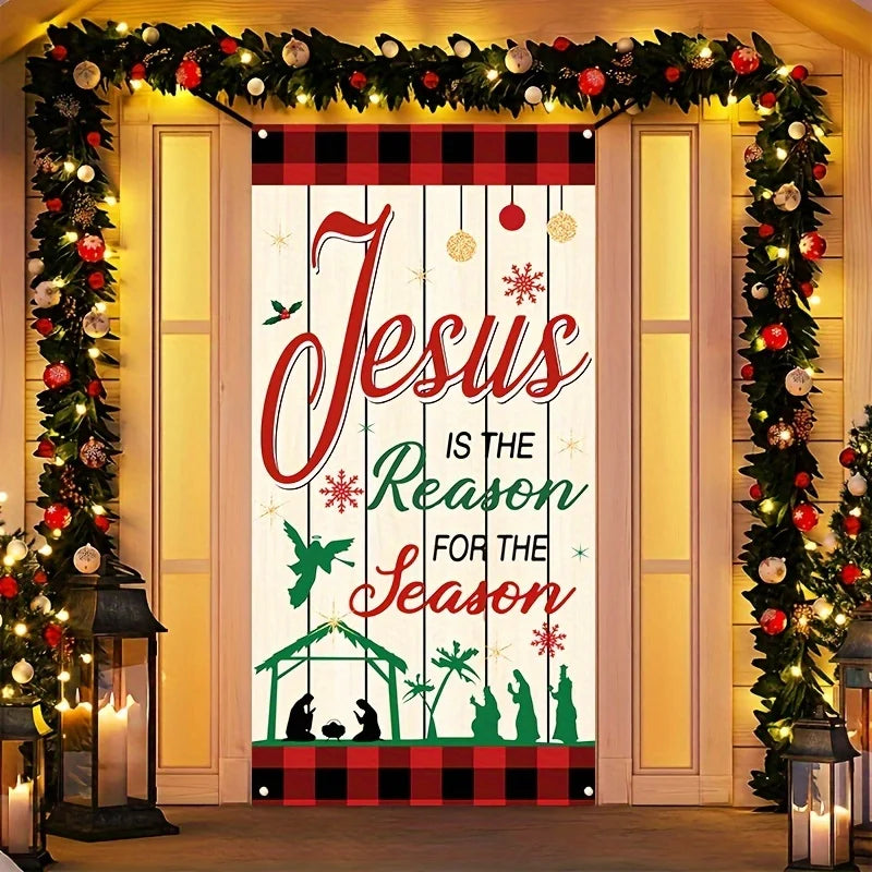 Christmas Door Frame,New Year Hanging Banner Decoration Background, Holiday Party Decoration Supplies