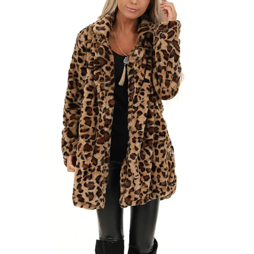 Autumn Leopard Faux Fur Coat Women Long Winter Coat Woman Warm Ladies Fur Jacket Female Plush Teddy Coat Outwear