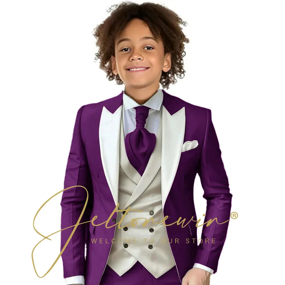 8 Colors  Children Boy's 2Y-14Y Formal Wedding Suit Kids Jacket Pants Ivory Vest Photography Suit Flower Boy Birthday Tuxedo Suit