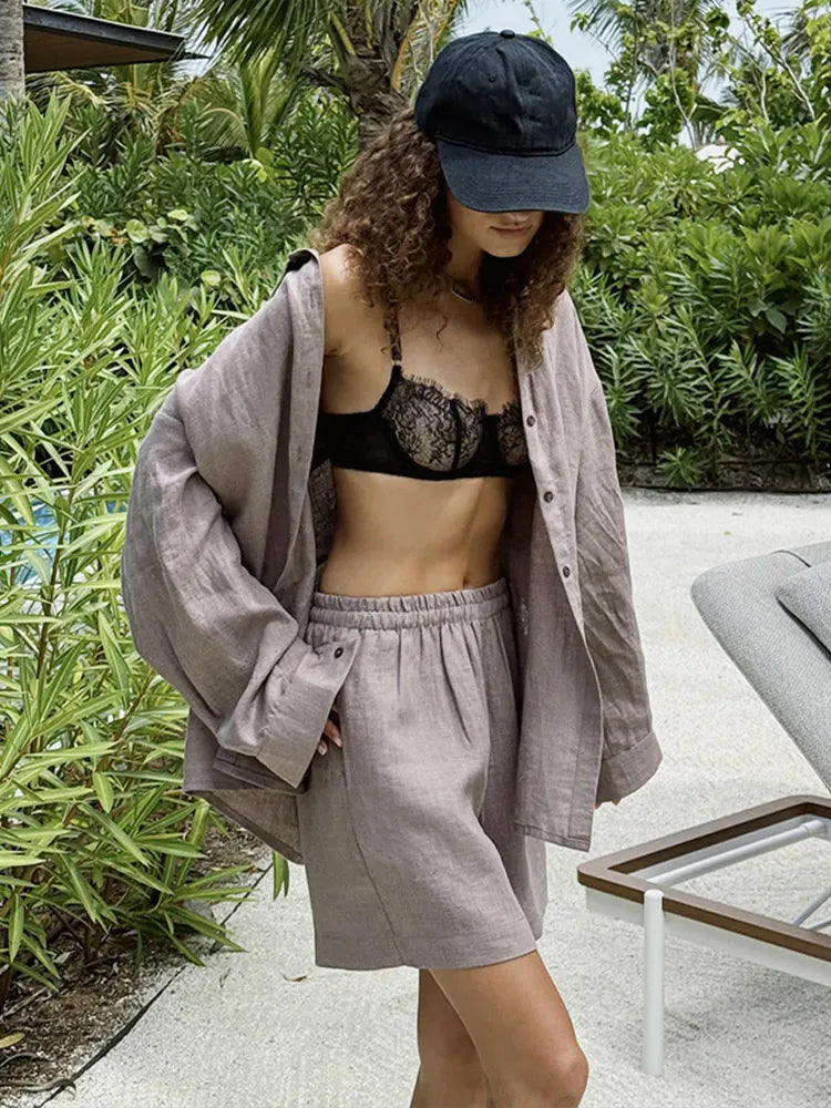 NEW Arrivals 12 Colors/Patterns UK Size Women Casual Cotton Linen Shirt Pants Suit Fashion Single Breasted Blouses Elastic Waist Pant Set Spring Summer Loose Outfit