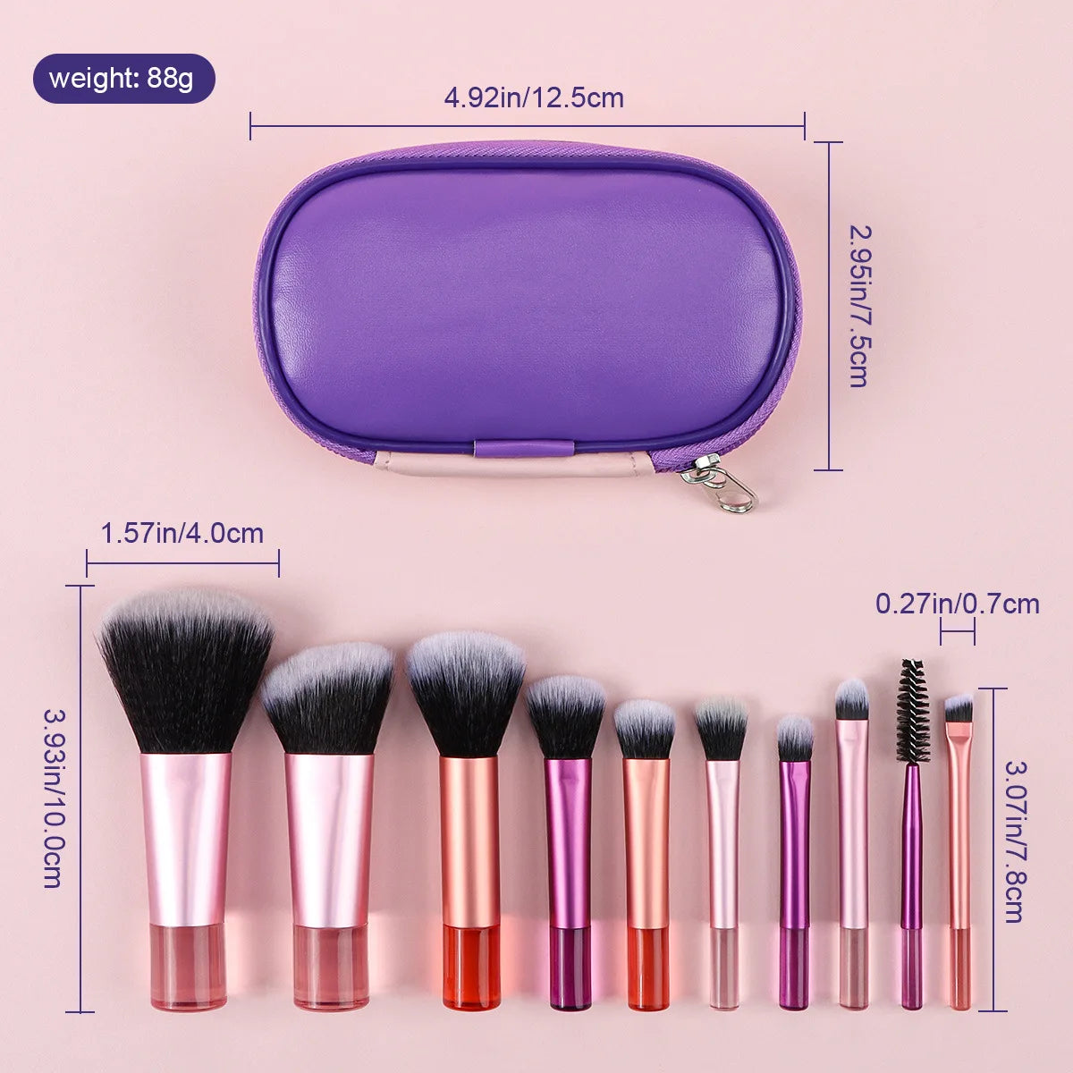 10pcs Women Girls Mini Makeup Brush Set Powder Eyeshadow Foundation Blush Blender Concealer Beauty Makeup Tools Brush Professional  Outdoor Travel Supplies Female Ladies Luxury Cosmetics Accessories Products