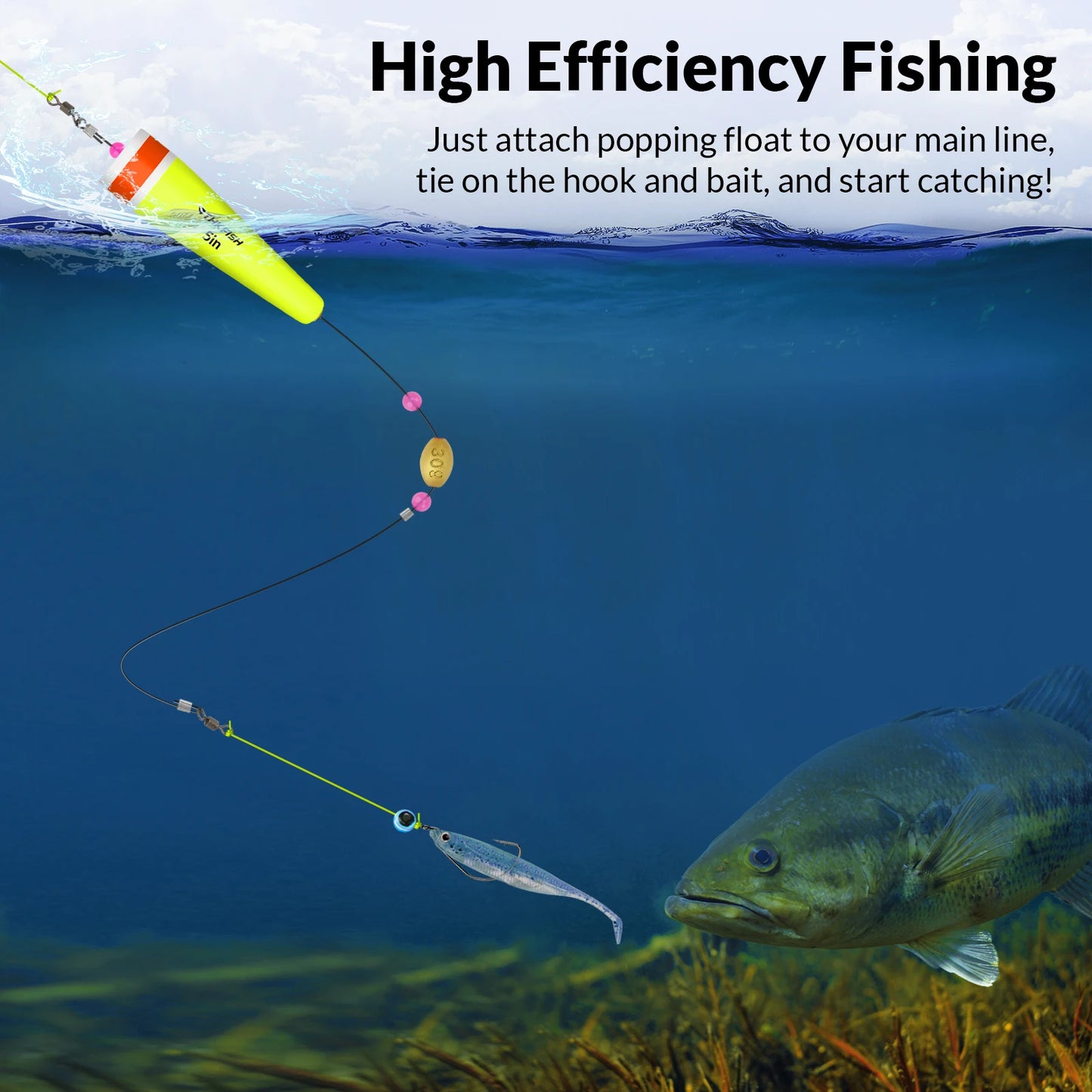NEW Arrivals  Fishing Float 5Inch Rig EVA Foam Weighted Bobber Buoys Freshwater Sea Boat River Fishing Popping Cork Floats Rig With 20g 30g Sinker Fishing Accessories