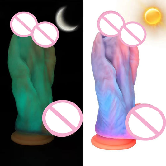 Three Head Luminous Dildo Anal Plug Sex Toys for Women Colourful Glowing Phallus Huge Penis Butt Plug Adult Suction Cup Sex Shop