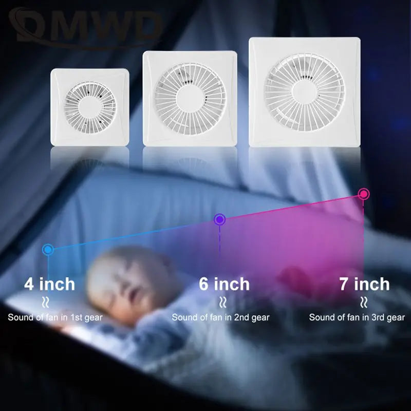 4/6/7 inch Air Ventilator Ultra-Thin Panel Pressurized Exhaust Fan Bathroom Kitchen Waterproof Air Purifier Wall Window Duct Smoke Odors Removal Extractor Fan