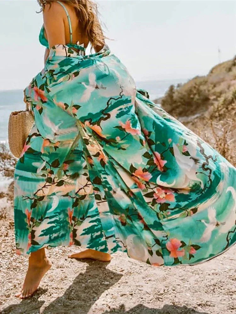 BRAND NEW 10 Colors/Patterns Luxury Beach Rayon Kimono Cover-Up Loose Swimsuit Cover Up Front Open Belt Kaftan Beach Pareo Dress Tunic Beach Wear