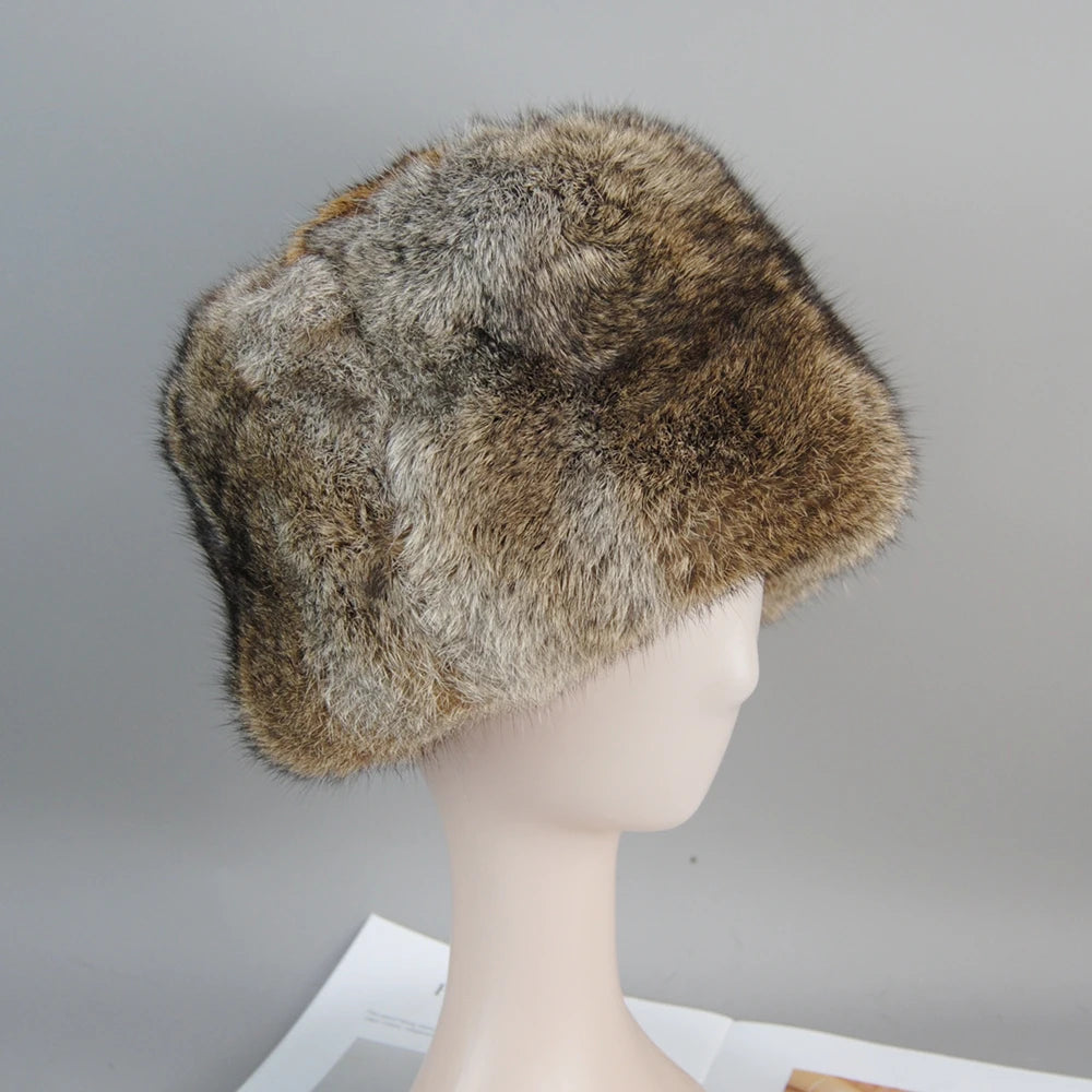 BRAND NEW Siberian Style Women/Men  Luxury Real Rabbit  Fur Hat Winter Warm Snow Clothes Supplies Beanies Cap Head Ears Cover For Winter Warm Natural Real Russian Fur Headgear Female Ladies Luxury Fashion Clothing Accessories