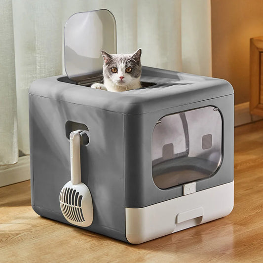 NEW Arrivals Full Enclosed Cat Toilet Litter Box in Grey Color Pets Cleaning Accessories