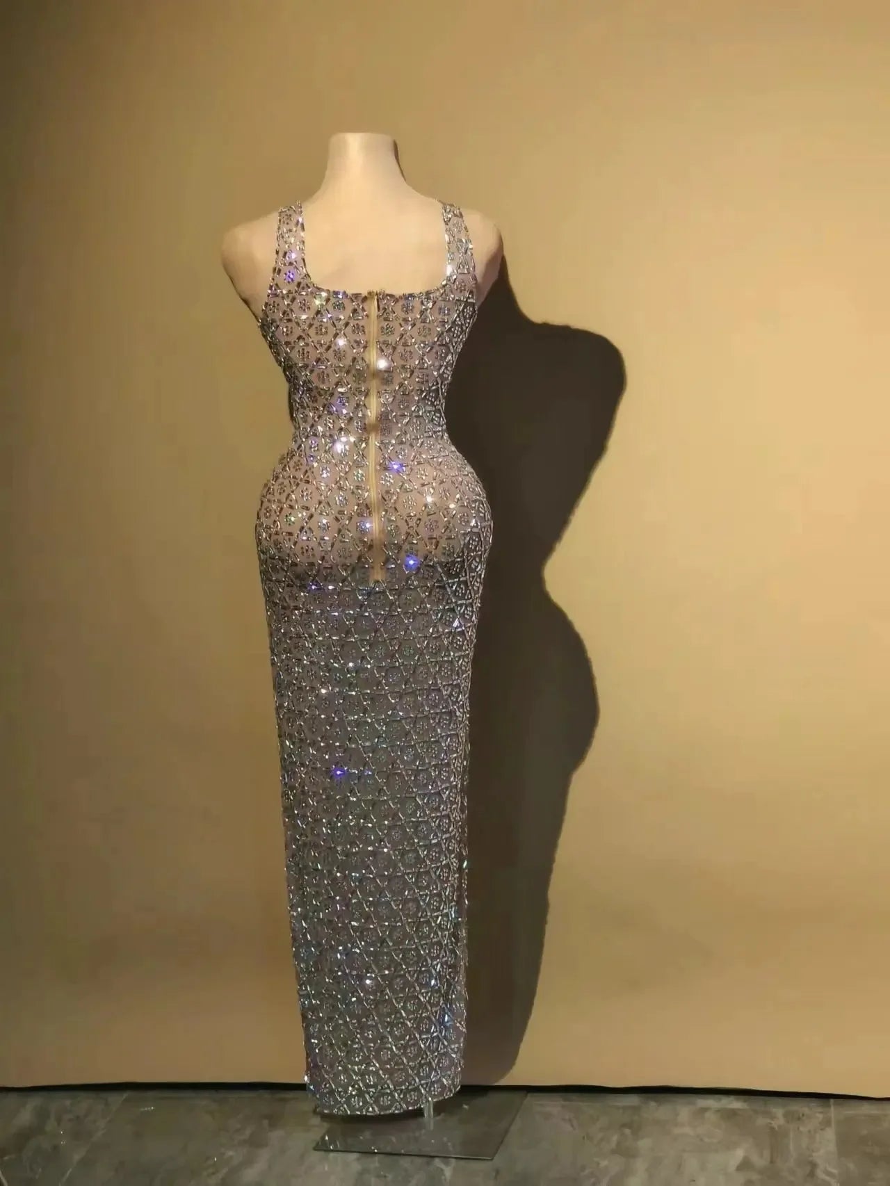 Sexy Sheer Black Girl Long Prom Dress Shinny Diamond Luxury Beaded Crystals Women Cocktail Party Gowns for Birthday