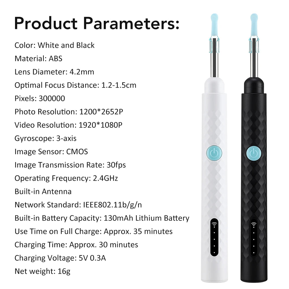 NEW Set Smart Visual Ear Camera Set HD 1080P with Wi-Fi Ear Pick Endoscope Otoscope Ear Cleaner with Tweezers Ear Wax Removal Tool Ear Spoon Case Hygiene Accessories Personal Care Supplies