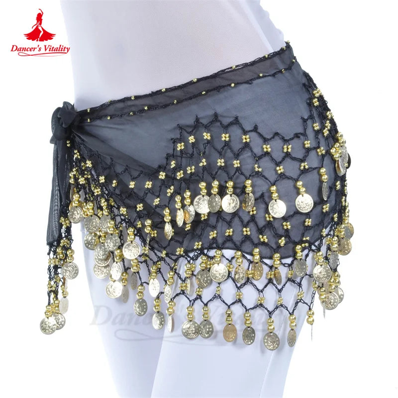 NEW Arrivals Belly Dance Belt for Women Chiffon Gold Coins Oriental Dancing Wear Accessories Girl's Chiffon Silver Coins Belly Dance Hip Scarf