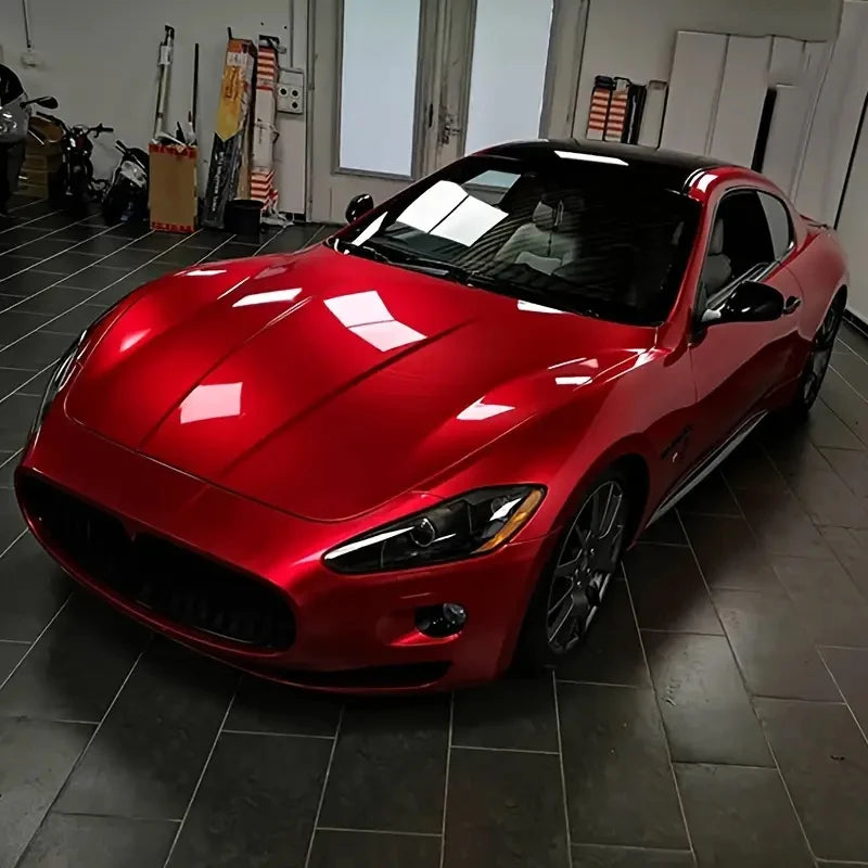 Cars Vehicle and Motorcycle Premium Candy Metallic Gloss Paint Tape Color Tuning Metal Red Glossy Vinyl Wrap Adhesive Film Decal Car Wrapping Foil with Air Release Bubble Car Accessories