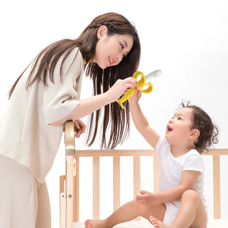 2 PCS Set Baby Medical Silicone Teething Training Toothbrush BPA Free Banana Shape Safe Toddle Teether Chew Toys Teethers Soothe Babies Gums