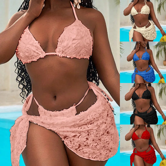 3 PCS Set Sexy Bikini Floral Fabric Strap Women's Triangle Bag Cross-Border New Arrival Top Quality Swimwear for Swimming Women Summer Beach Apparel Clothing Suits