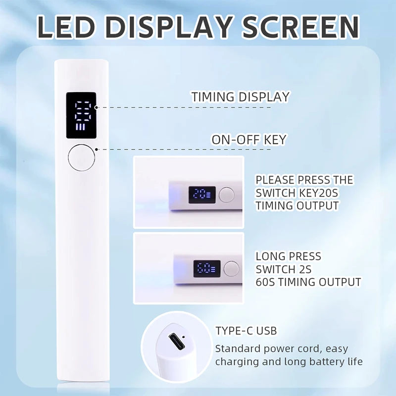NEW Arrivals Portable Handheld Mini Nail Lamp For Gel Polish Quick Dry Flashlight Pen USB Rechargeable Nail Dryer Machine UV LED Nail Care Accessories Manicure Pedicure Tools