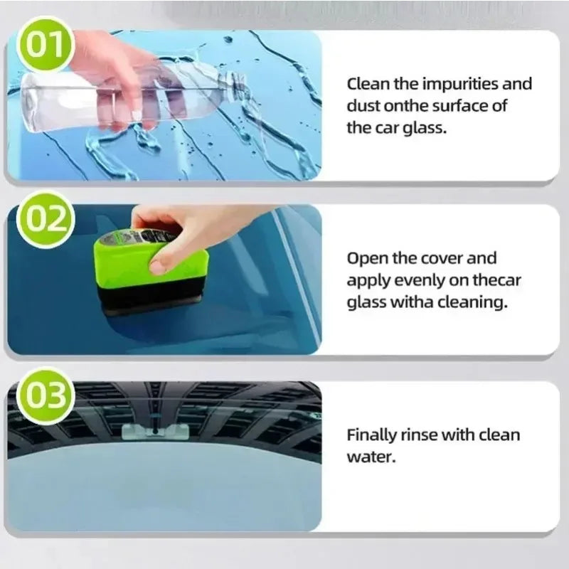120ml Crystal-Clear Windshields for European Cars: Glass Brush + Oil Film Remover (Front & Interior) Glass Doors Windows Cleaning Tools
