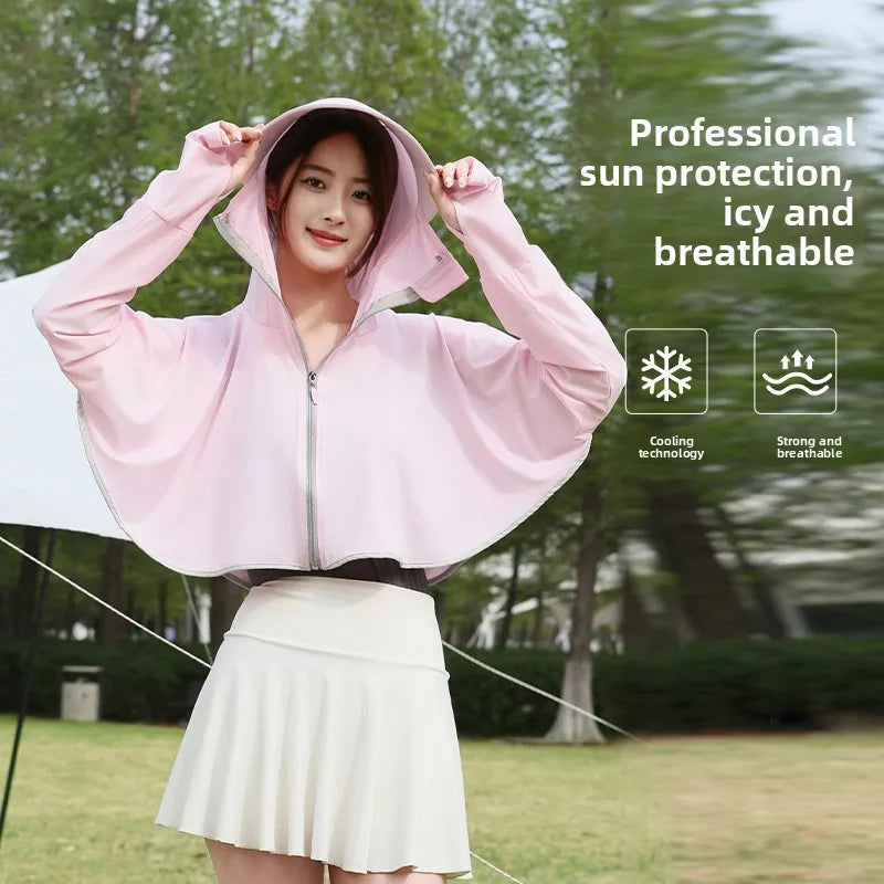 1/2/4 PCS Ice Silk Set 5 Colors Women's UV Protection Cape Hoodie Ice Silk Breathable Sun Shirt Spring Summer Loose Fit Jacket for Outdoor Hiking Sun Protection