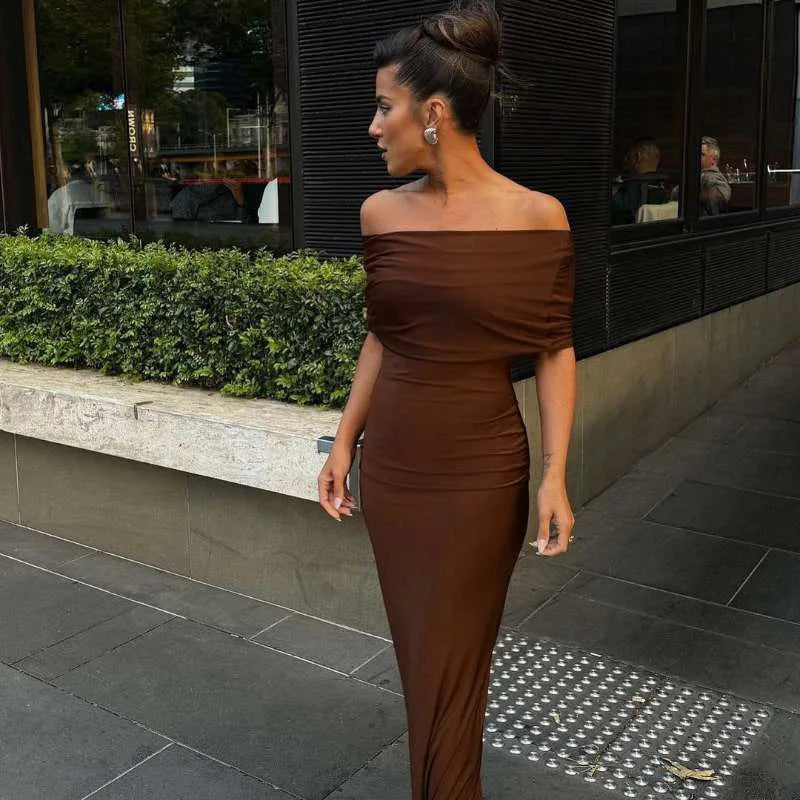Elegant Off Shoulder Maxi Dress Club Party Outfits Women Back Split Sexy Backless Bodycon Dresses
