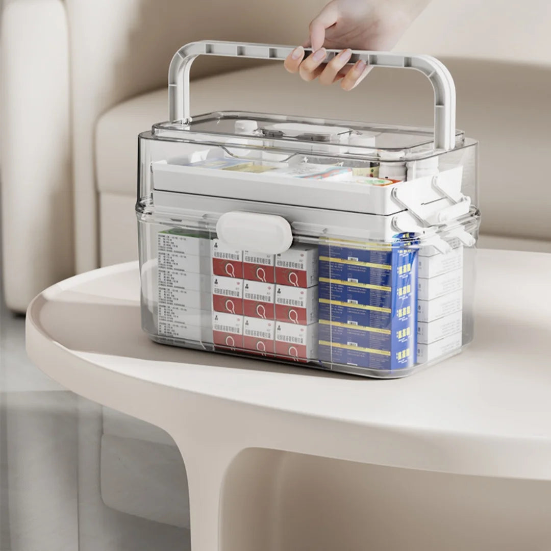 Home Outdoor Travel Camping Emergency First Aid Portable Medicine Cabinet Organizer, Large Medicine Box with Handle, Plastic First Aid Box Empty, Multipurpose Medical Box