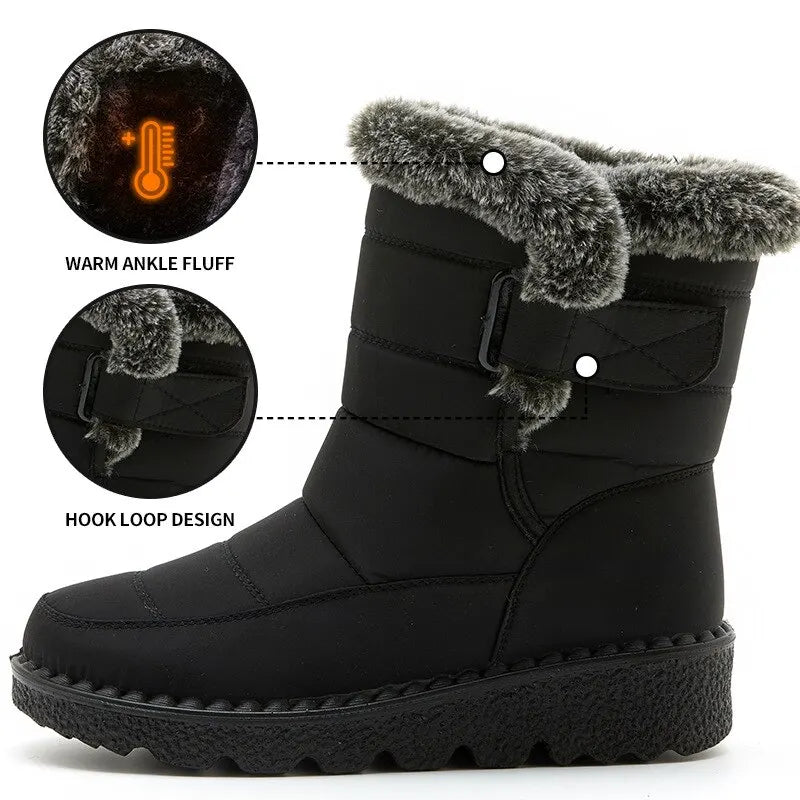 Waterproof Winter New Faux Fur Long Platform Snow Warm Cotton Couples Shoes Plush Woman Ankle Boots