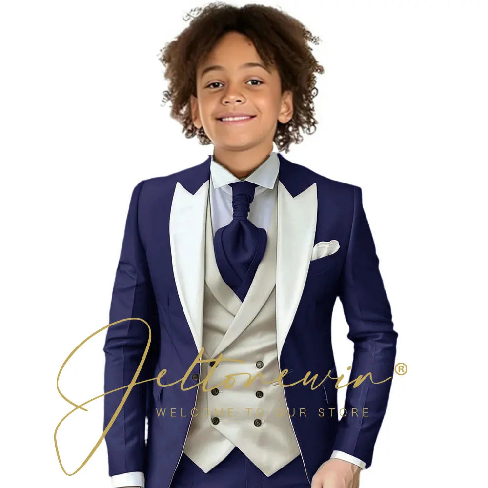 8 Colors  Children Boy's 2Y-14Y Formal Wedding Suit Kids Jacket Pants Ivory Vest Photography Suit Flower Boy Birthday Tuxedo Suit