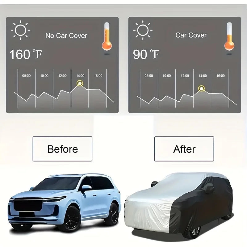 NEW Silver/Black  XL-XXL Size Exterior Car Cover Universal Waterproof Dustproof UV Protection Car Protective Cover for Sedan SUV Full Car Covers