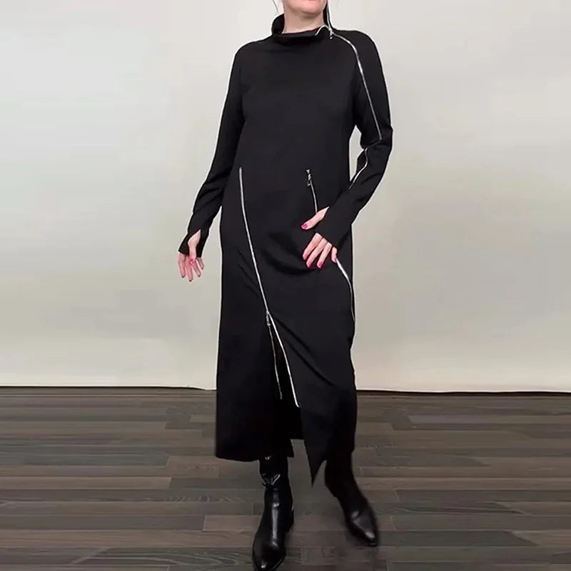 NEW Arrivals S-3XL Long Sleeve Autumn Zipper Party Dress,Spring Women Female Turtleneck Loungewear Maxi Dress, Elegant Patchwork Evening Night Clubwear Streetwear Outfit Girls Ladies Luxury Fashion Clothing Supplies