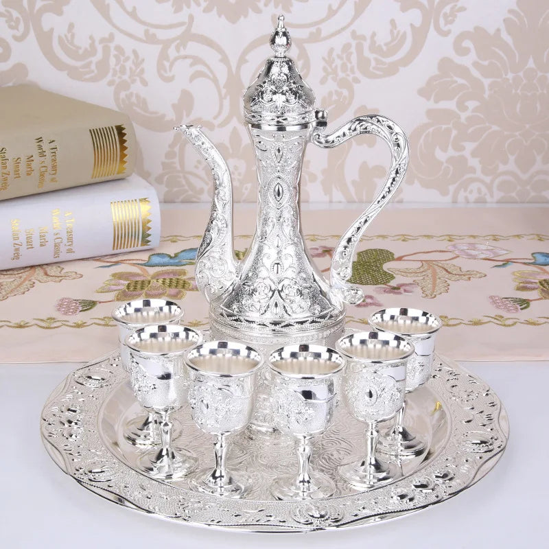 New Arrival 8 Colors Elegant Golden White Wine Set Court Wine Jug Cups Plate Set Home Bar Exquisite Decor