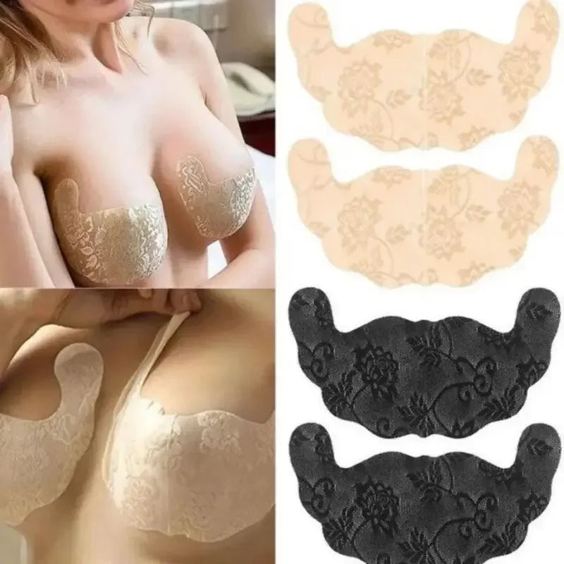 2 Pairs Set U Shape Sexy Adhesive Bra Push Up Invisible Breast Lift Up Tape Silicone Bra Nipple Cover Pads Chest Paste Breast Stickers Women Underwear Apparel Accessory Sets