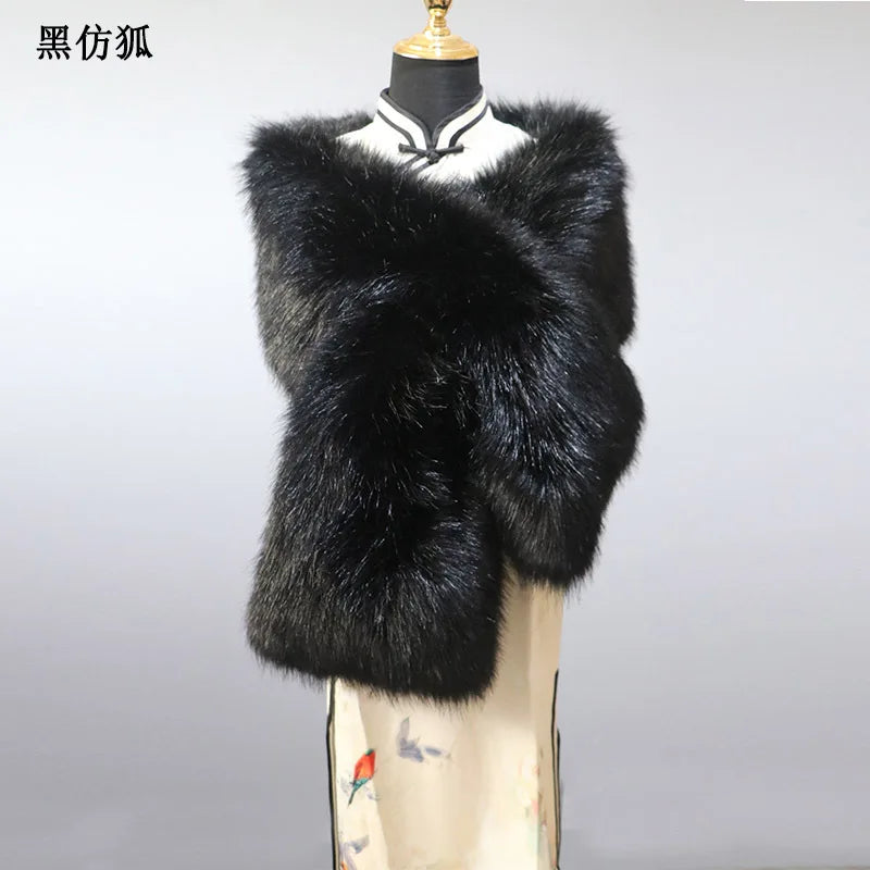 NEW Arrivals 32 Colors 160*22cm Women Luxury Warm Faux Fox Fur Shawl Winter Ladies Plush Scarf Wraps Cloak Coat Wedding Long Cape Scarves Girls Ladies Luxury Fashion Clothing Products