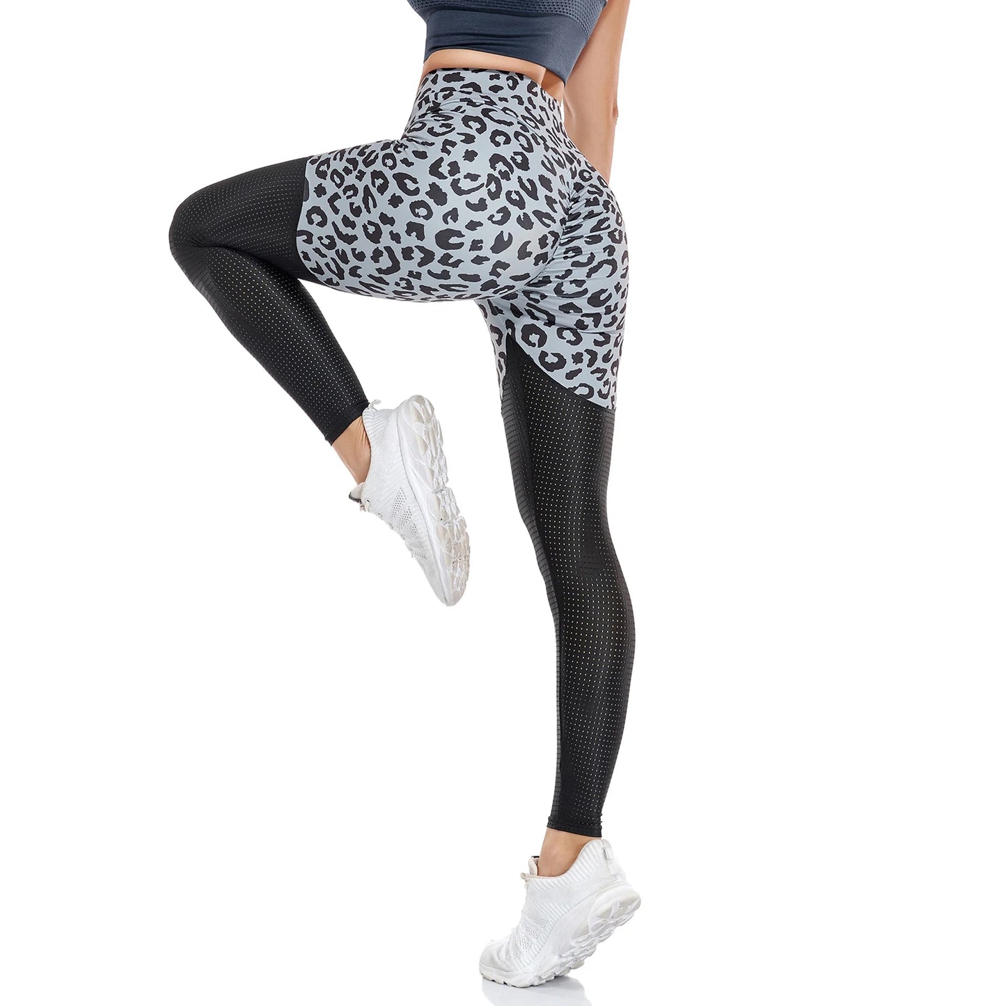 Leopard Leggings Fitness Women High Waisted Yoga Pants Compressing Belly Sports Tummy Control Ruched Gym Workout Pants