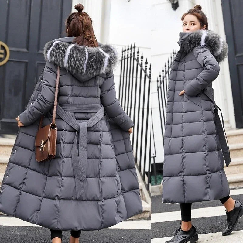 Low Price Sales Are Limited NEW Arrivals 5 Colors M-3XL Winter Warm Jacket Women's Bow Belt Real Fox Fur Collar Windbreaker Long Coat  Thick Snow Roads Overcoat